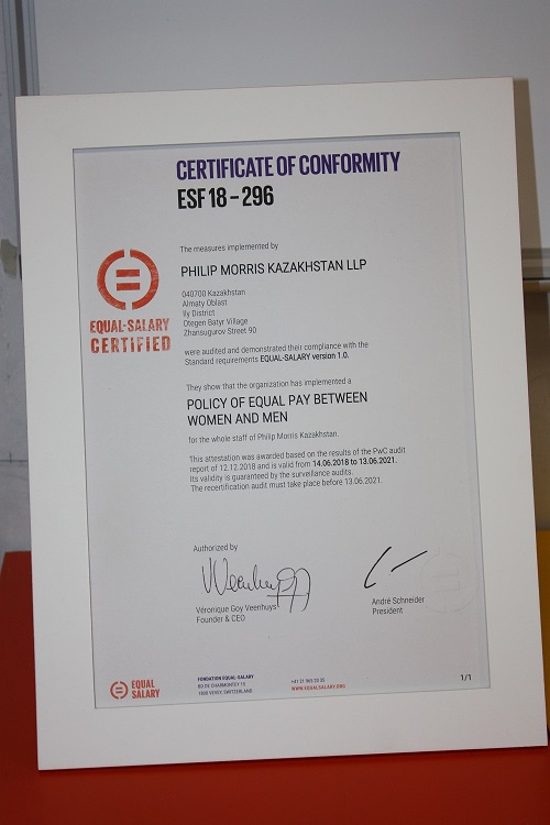 Қазақстандық компания тұңғыш рет EQUAL SALARY сертификатын алды