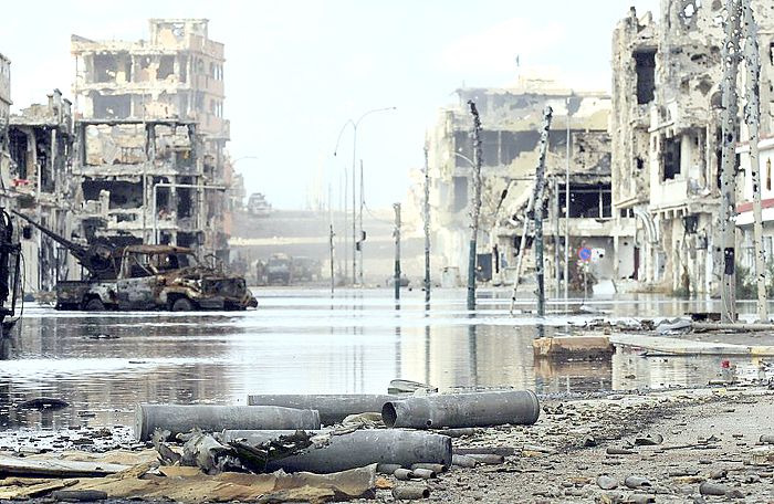 A view of the street after a violent clashes between Libyan interim government forces and loyalists of Muammar Gaddafi in Sirte